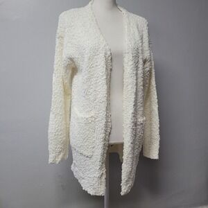 Jillumi Cream Textured Popcorn Knit Cardigan Sweater Fluffy Pockets Size L